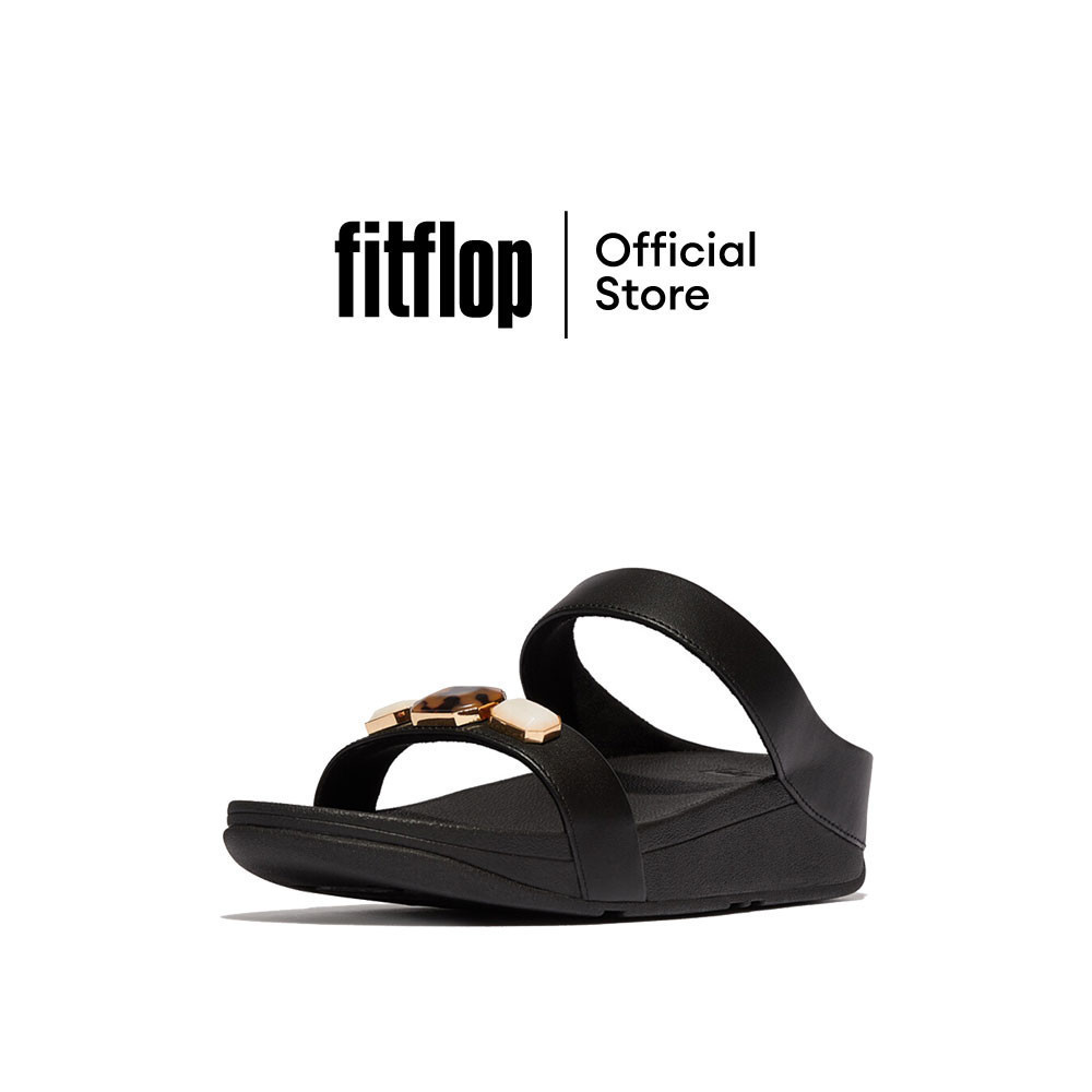 FITFLOP FINO MULTI-STONE LEATHER SLIDE รองเท้าแตะผู้หญิง รุ่น IU8-090 สี BLACK
