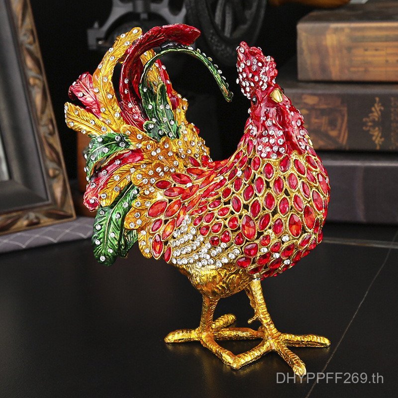 เพชรเต็มกล่องเครื่องประดับตกแต่งบ้านไก่ใหญ่ของขวัญคลับทาสีสํานักงานรูปแบบใหม่ไก่โลหะผสมกล่องเครื่องป