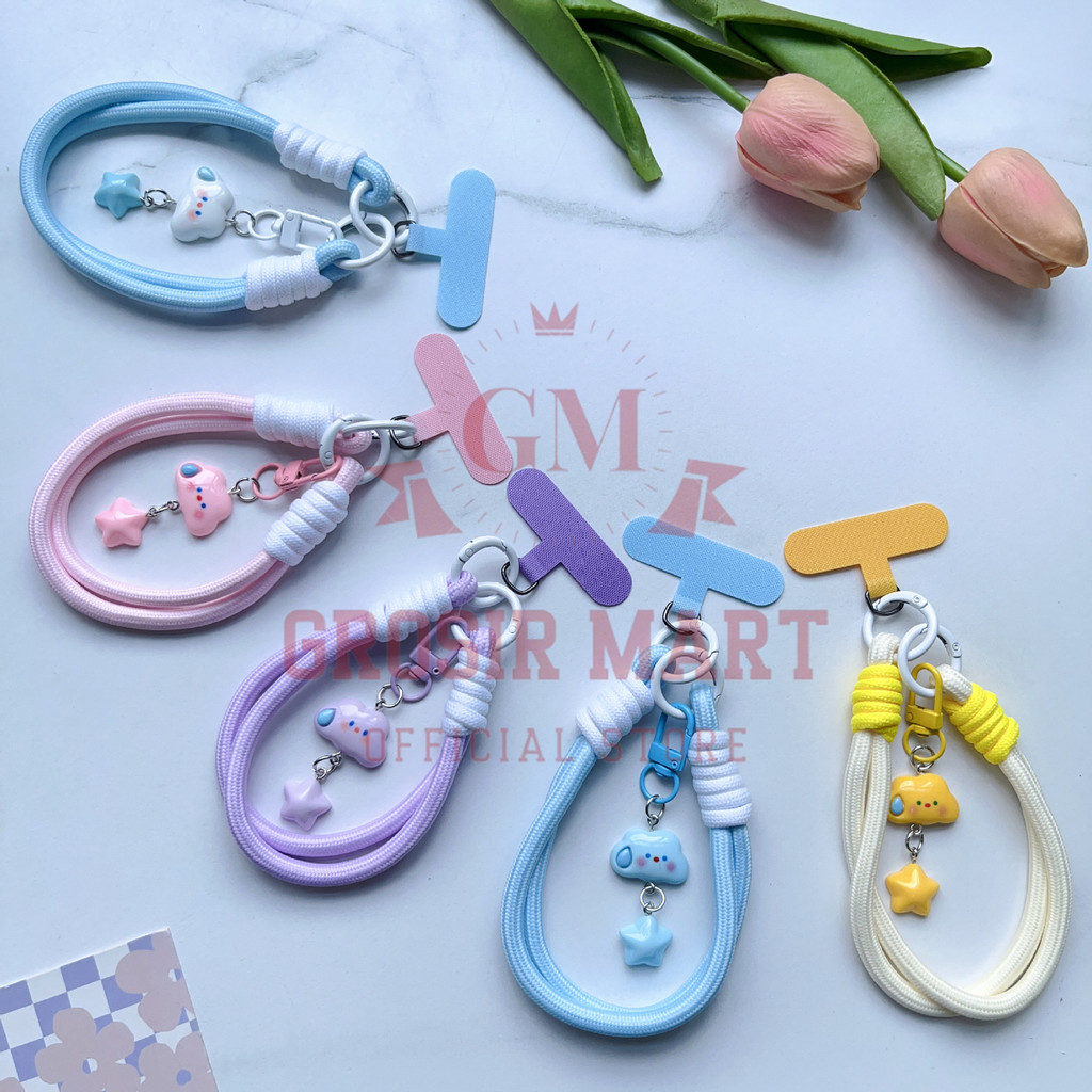 HP GANTUNGAN Gm Cute Cloud Star Pastel Color Phone Strap Hanger / Anti-Theft Anti-Fall Mobile Phone 