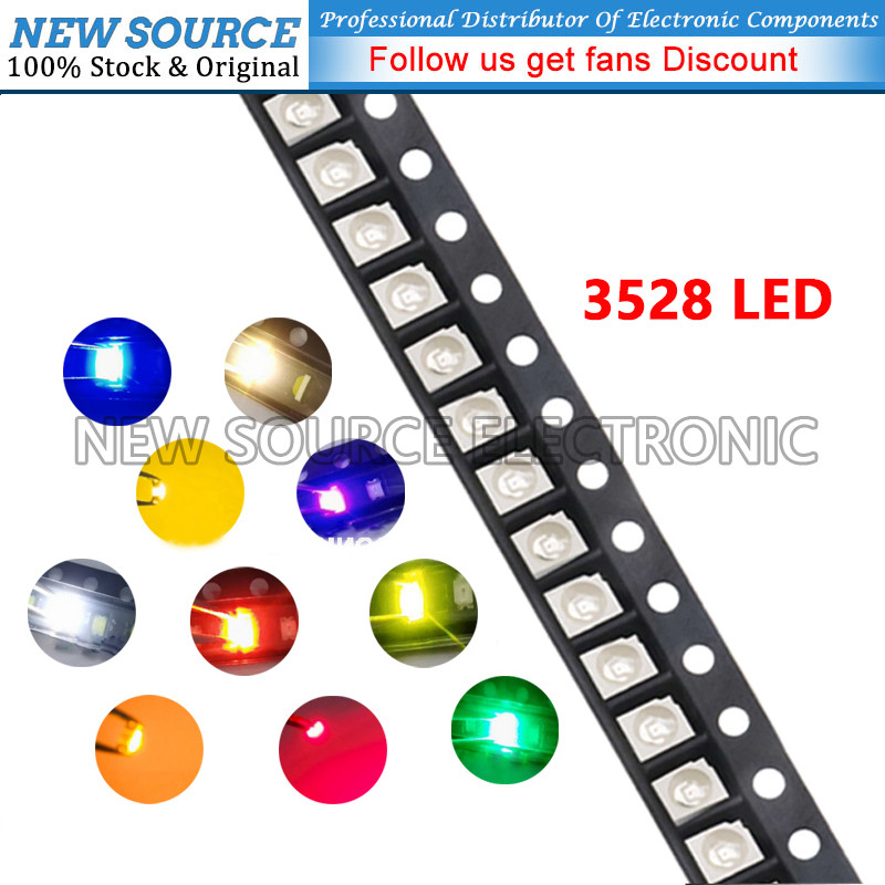 [100 ชิ้น] 3528 SMD LED สีไดโอด แดง น้ําเงิน เขียว เหลือง ขาว ส้ม Warm-White Ice-Blue ชมพู/ม่วง Cool-White LED