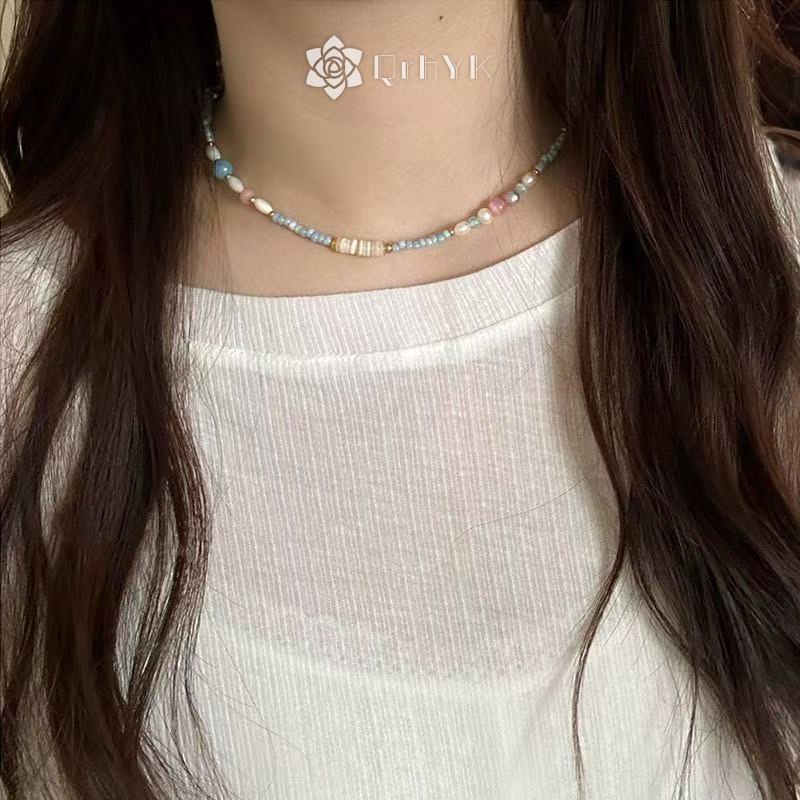 สร้อยคอมุกหินธรรมชาติ มุกน้ำจืดแฮนด์เมด สวยงามทันสมัย เป็นของขวัญพิเศษสำหรับเธอ