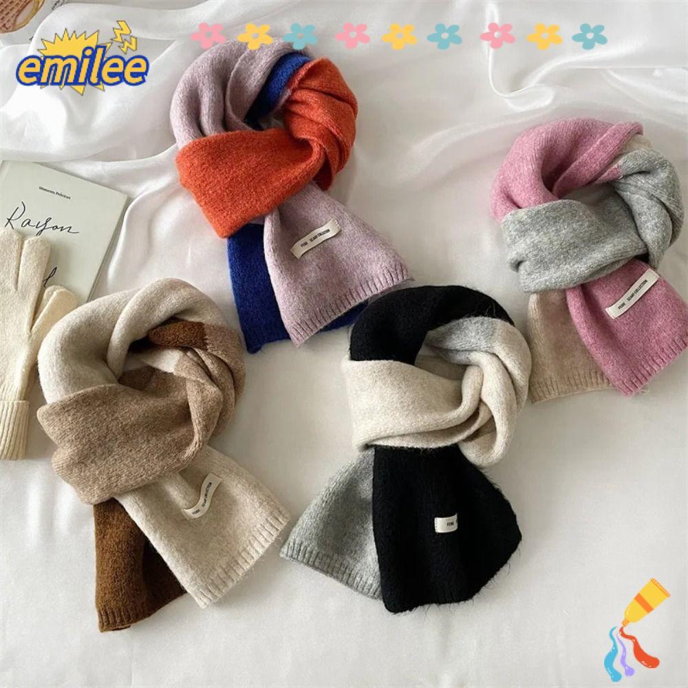 เอมิลี ผ้าพันคอถัก,ผ้าพันคอขนสัตว์ลายยืดหยุ่น ล,แฟชั่นอบอุ่นสไตล์เกาหลีผ้าคลุมไหล่คอหนาผู้หญิง