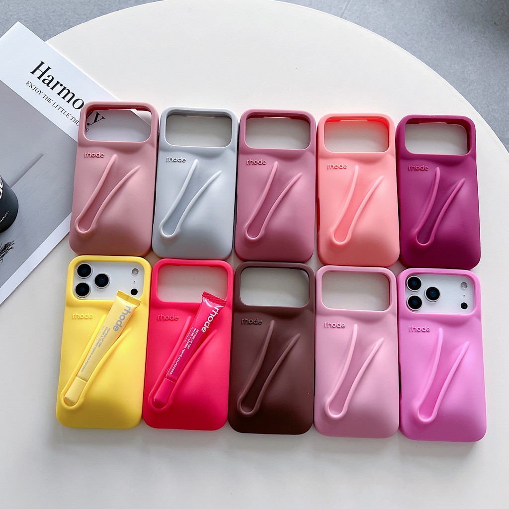 Haili Same Style rhode Can Hold Lipstick iPhone17 Apple Series Phone Case 16/15promax Silicone 13