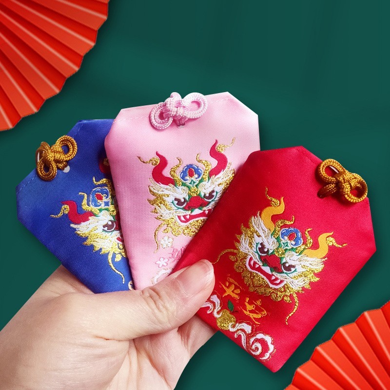 สไตล์จีน Dragon Head Sachet Halter Neck Guardian กระเป๋าเปล่า Gold List Title Sachet Safe Sachet Jin