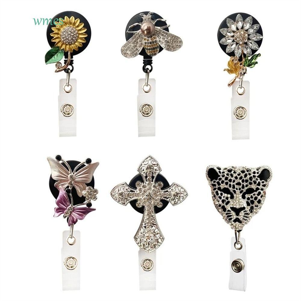 WMES1ZA Retractable Badge Reel Bee Office Supplies 360° บัตรทํางานผีเสื้อหมุนได้บัตรหน้าอกป้ายผู้ถือ