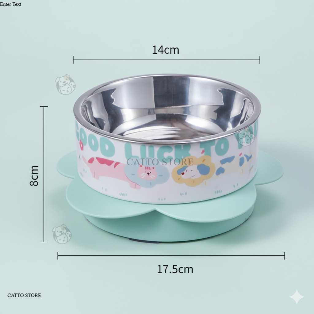 ชามอาหารสัตว์เลี้ยง สเตนเลส ลายน่ารัก สีพาสเทล ถ้วยข้าวเเมว ดอกไม้ ของใช้เเมว ชามข้าว กันลื่น NF รูปที่ 7