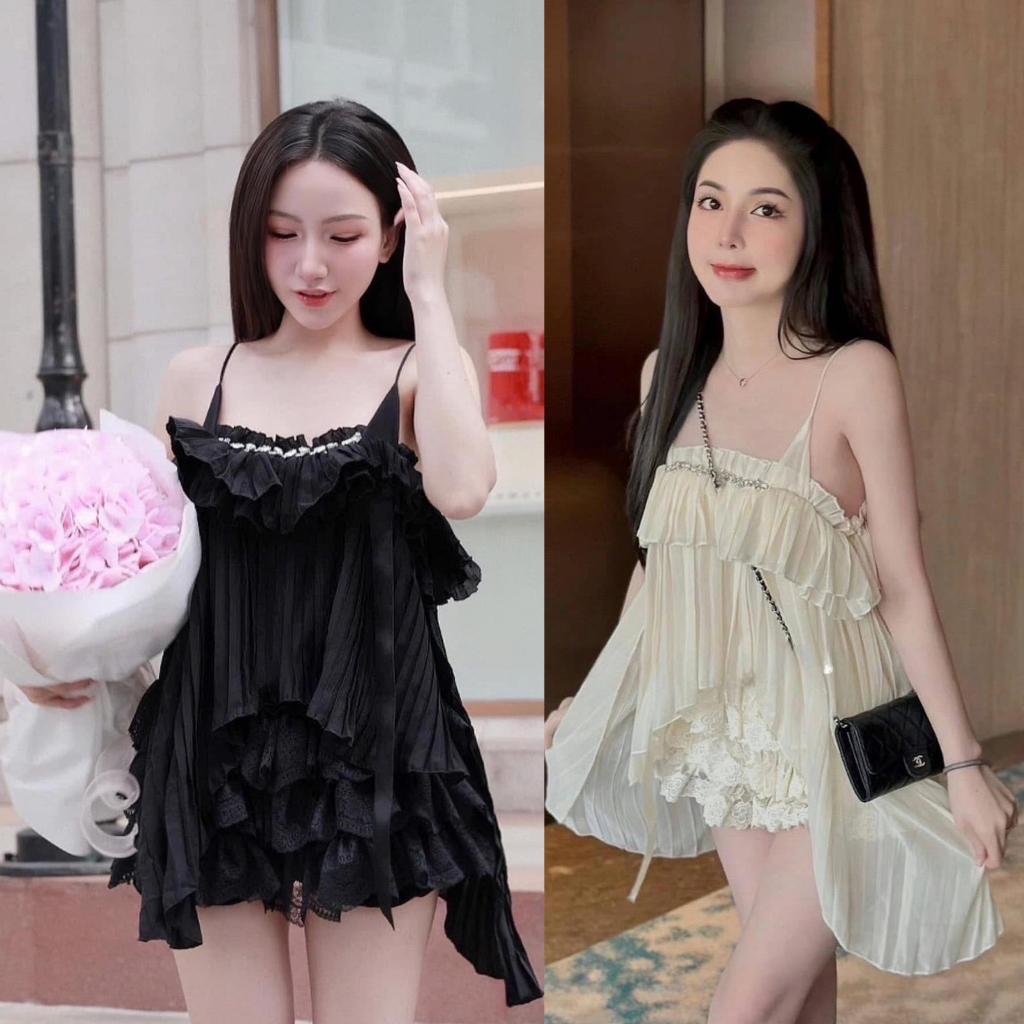 Shop_DD KITTI143 ชุดเซท เสื้ออัดพลีทแต่งเพชร กางเกงขาจั้ม ใส่เที่ยว ไปทะเล ออกเดท ปาร์ตี้ ถ่ายรูป