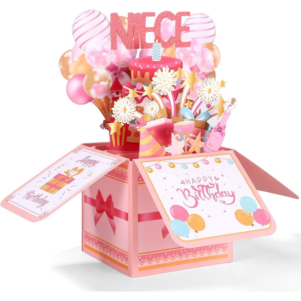 วันเกิด Niece Pop Up การ์ด,สี 3D วันเกิดการ์ดอวยพรพร้อมซองจดหมายของขวัญสร้างสรรค์สําหรับ Niece เด็กส