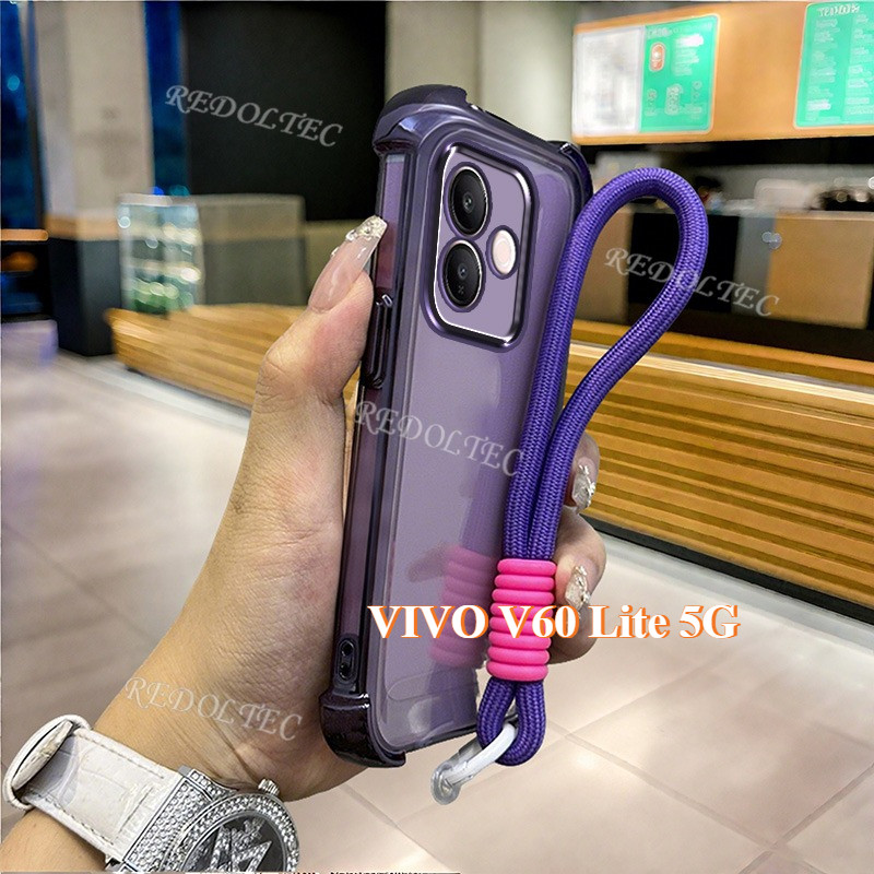 VIVO V60 Lite 5G กรณีกันกระแทกปลอกโปร่งใสพร้อมเชือกเส้นเล็ก 2025 ออกแบบใหม่กล้อง Protecion Ultra Thin Soft เคสโทรศัพท์ VIVO V60Lite – โปรปัง