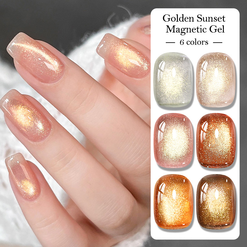 MEET ACROSS Golden Sunset แม่เหล็กเล็บเจล Sparking Cat Eye เจลเล็บ UV เจลเคลือบเงา 7ml
