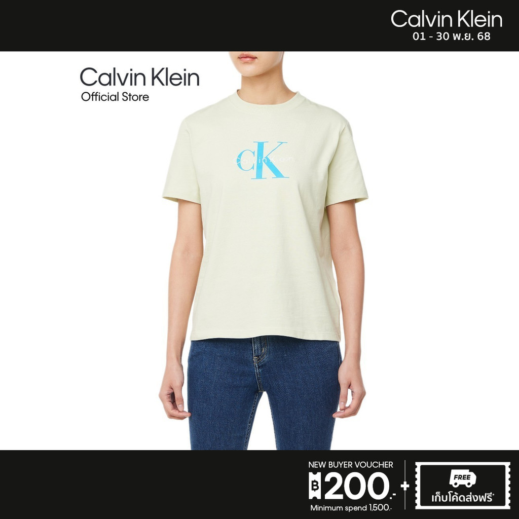 CALVIN KLEIN เสื้อยืดคอกลมแขนสั้นผู้หญิง Monogram Logo ทรง Regular รุ่น 47B865G NF1 - สีเหลืองอ่อน