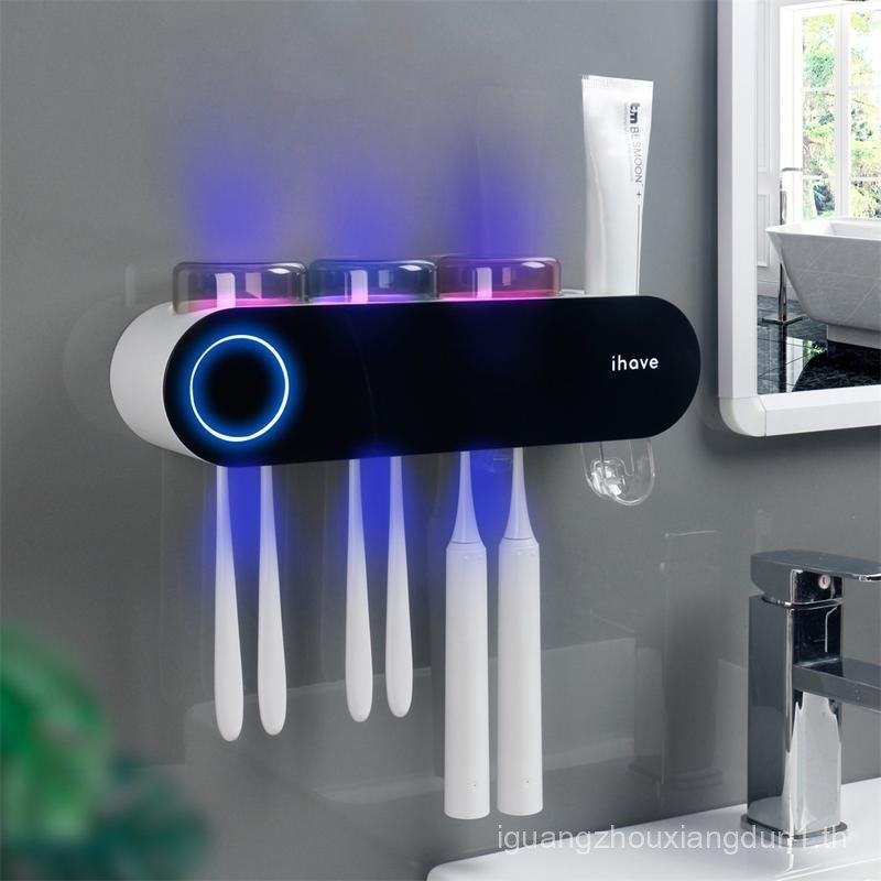 IHaveแปรงสีฟัน Sanitizer and Holder - ที่วางแปรงสีฟัน UV สําหรับห้องน้ําพร้อมเครื่องจ่ายยาสีฟัน, ที่