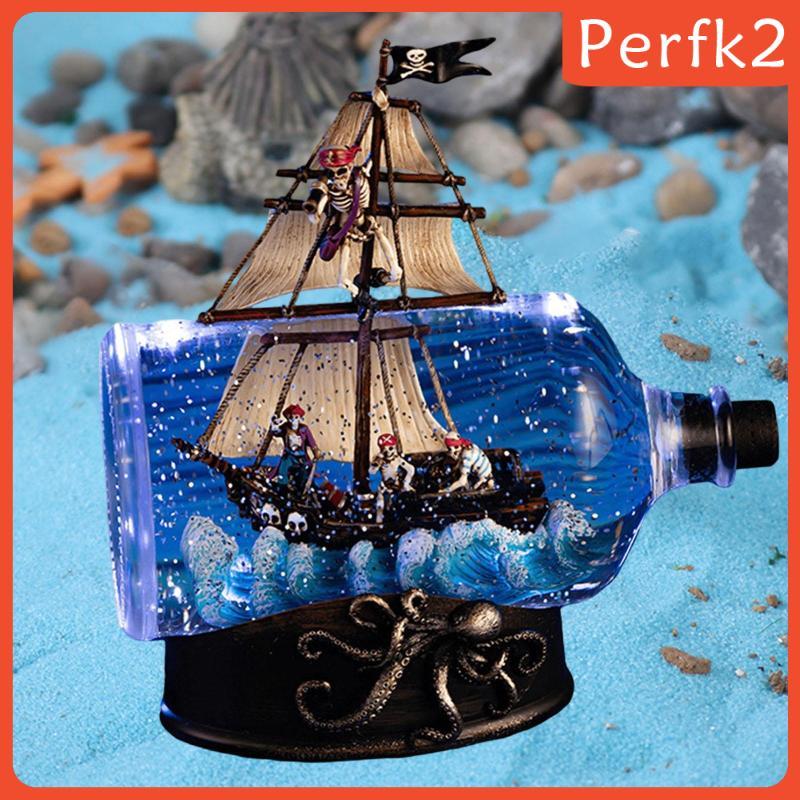 [Perfk2] Caribbean Pirate Model Ship in A Bottle Table Top Nautical for Indoor Office