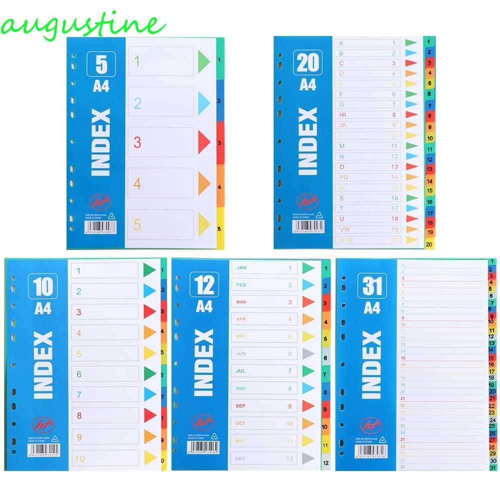 AUGUSTINE ตัวแบ่งหลวม, 5/10/12/20/31หน้าแยกดัชนีตัวเลข, อเนกประสงค์ 11 หลุม A4 ขนาดสี Binder Divider