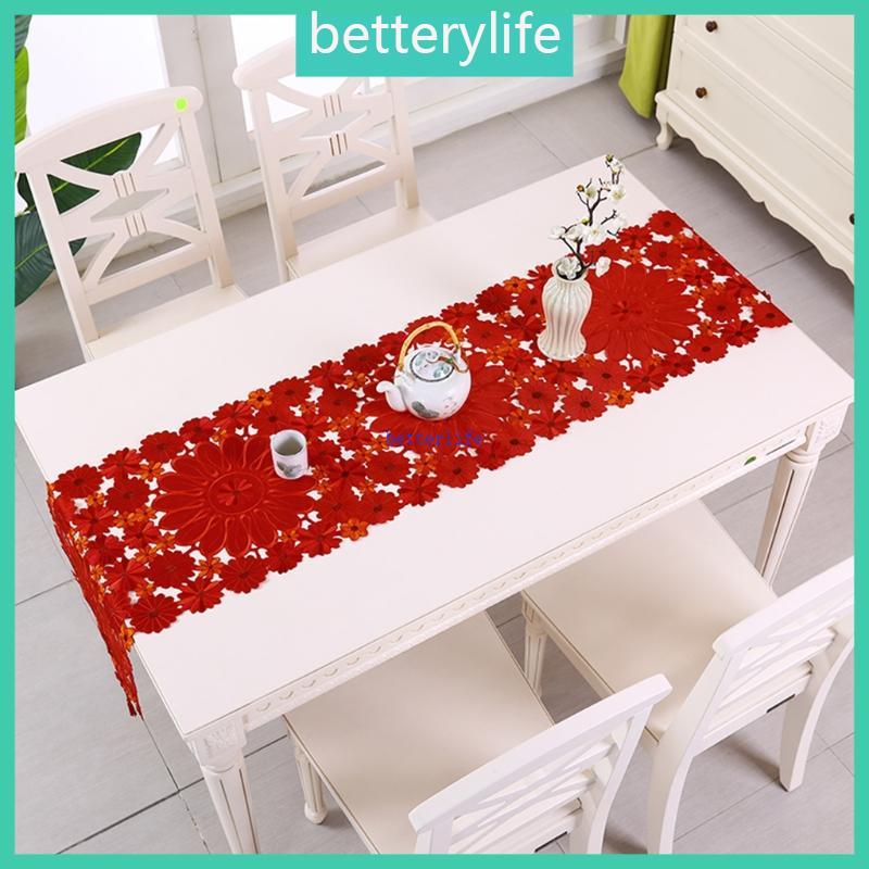 BTF Christmas Flower Table Runner ปัก Poinsettia Holly Leaf Table Runner