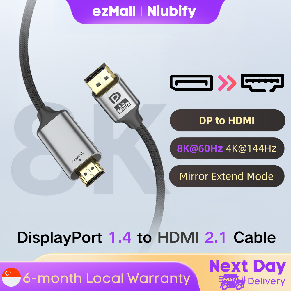 8K DisplayPort 1.4 เป็นสาย HDMI 2.1 – DP เป็น HDMI 8K60Hz 4K144Hz สําหรับ PC to Monitor TV Projector