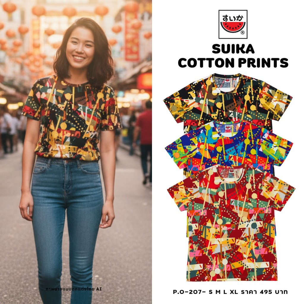 เสื้อแตงโม SUIKA (แตงโม) - เสื้อยืดคอกลมแขนสั้น พิมพ์ลายกราฟฟิก( P.O-207)