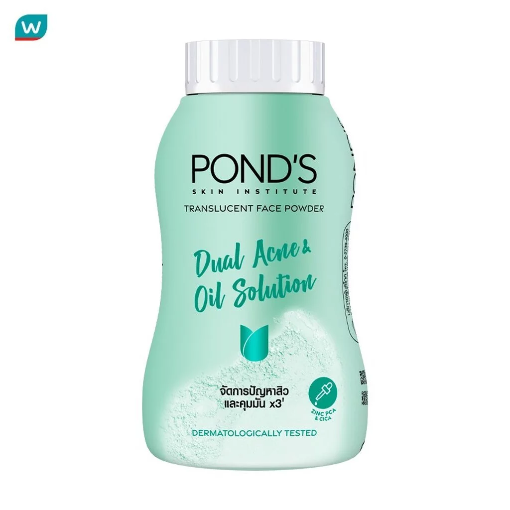 Pond'S พอนด์ส ทรานส์ลูเซนท์ เฟซ พาวเดอร์ ดูอัล แอคเน่ แอนด์ ออย โซลูชั่น 45 กรัม แป้งฝุ่น