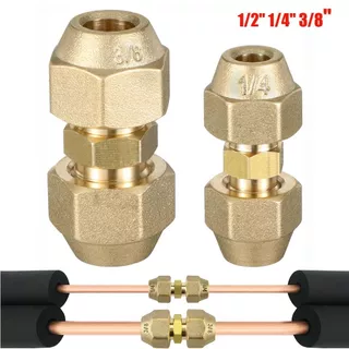 ข้อต่อต่อท่อ SUTEE, 1/2 "1/4 "3/8" ขั้วต่อทองแดงตรง, พร้อมถั่ว Flare อุปกรณ์ HVAC เครื่องทําความเย็นเครื่องปรับอากาศ
