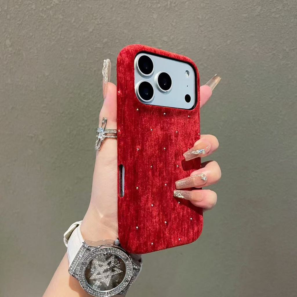 หรูหราสีแดงStarry Skyกํามะหยี่ประกายเพชรเคสโทรศัพท์เหมาะสําหรับiPhone 17 Pro Max 16 15 14 13 Pro Max 16 Plusปลอกกันกระแทกกล้องป้องกันฮาร์ดปกหลังIPhone