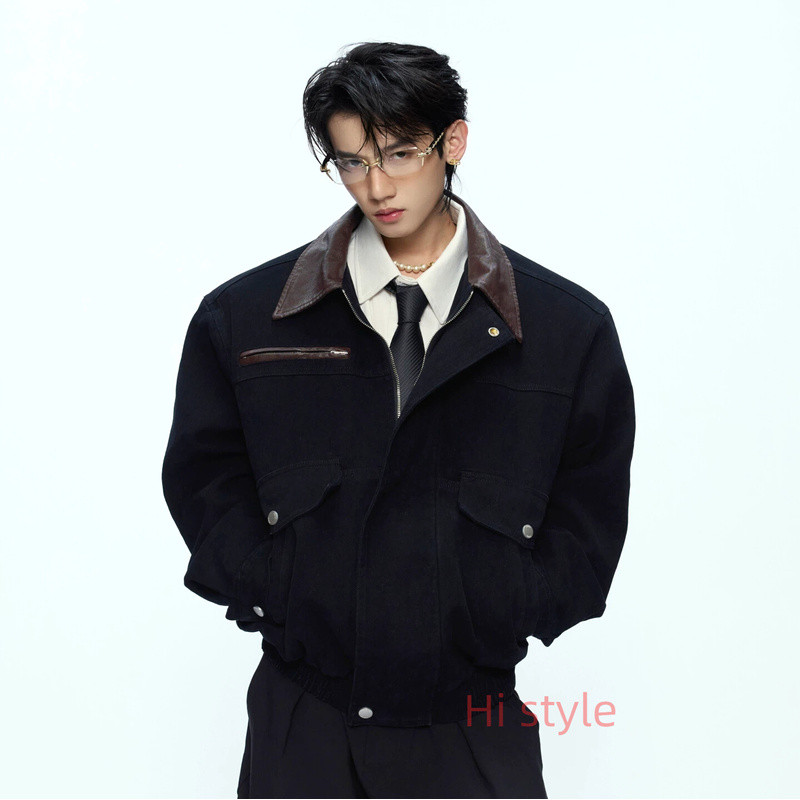 ArguE CulturE Classical silhouette * Contrasting color lapel, wide jacket, workwear, large pocket co