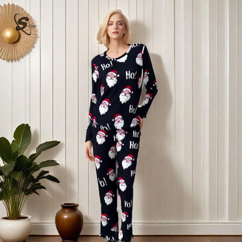 LGTH Santa Claus คริสต์มาสผู้หญิงชุดนอนชุดสกรูคอยาวแขนยาวกางเกง 2 ชิ้นชุดนอนชุดนอนร้อน