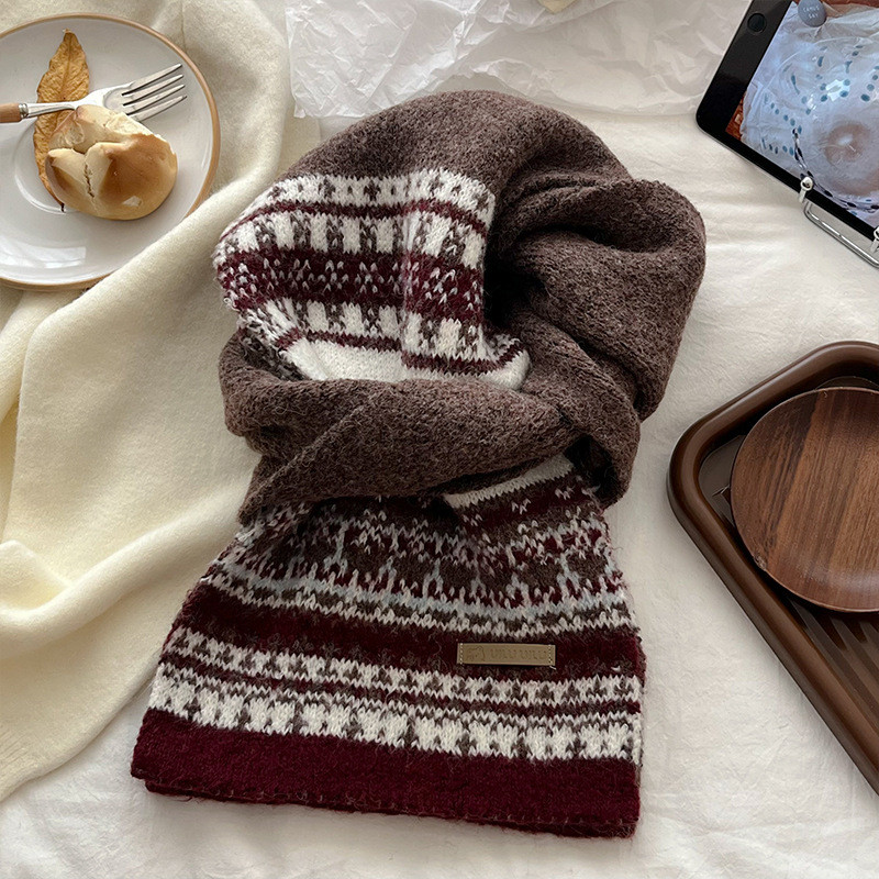 GN8S Phil Island สีเขียวคริสต์มาสถักผ้าพันคอบรรยากาศหญิงฤดูใบไม้ร่วงฤดูหนาวหนา Warm All-Match นักเรี