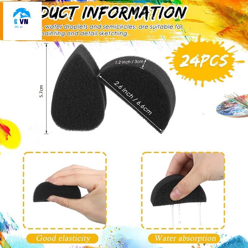 24 ชิ้น Face Paint ฟองน้ํากลีบรูปไข่และครึ่งวงกลม Face Painting ฟองน้ําความหนาแน่นสูง Face Painting 