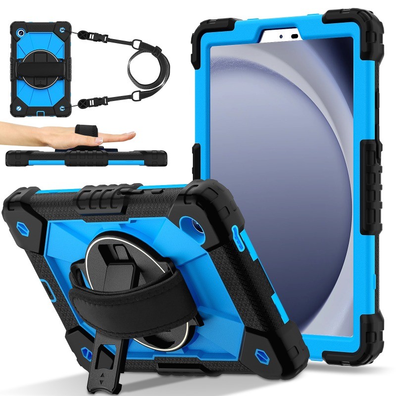 เคสแท็บเล็ต Samsung Galaxy Tab A9 8.7 X110 A11 8.7 X133 A9 Plus/A11 Plus 11.0 X210/X230 - กันกระแทกสําหรับงานหนัก - 360° ขาตั้งแบบ Dual Strap แบบหมุน