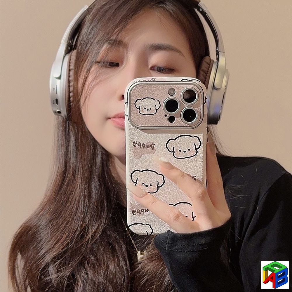 ลูกสุนัขครีมน่ารักสําหรับ iphone17Promax, Apple 15/16ProMax, iPhone14/15 iPhone17Pro เคสโทรศัพท์ 13promax หนังความรู้สึกระดับไฮเอนด์, 12Promax Electroplated กันกระแทกโพธิ์ - รูปที่ 4