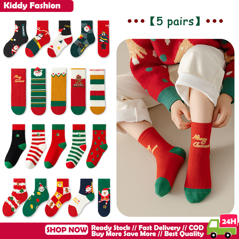 [BANGKOK SHIP] ถุงเท้าคริสต์มาสน่ารัก 5 คู่ สำหรับเด็ก ทำจากผ้าฝ้าย สวมใส่ได้ทั้