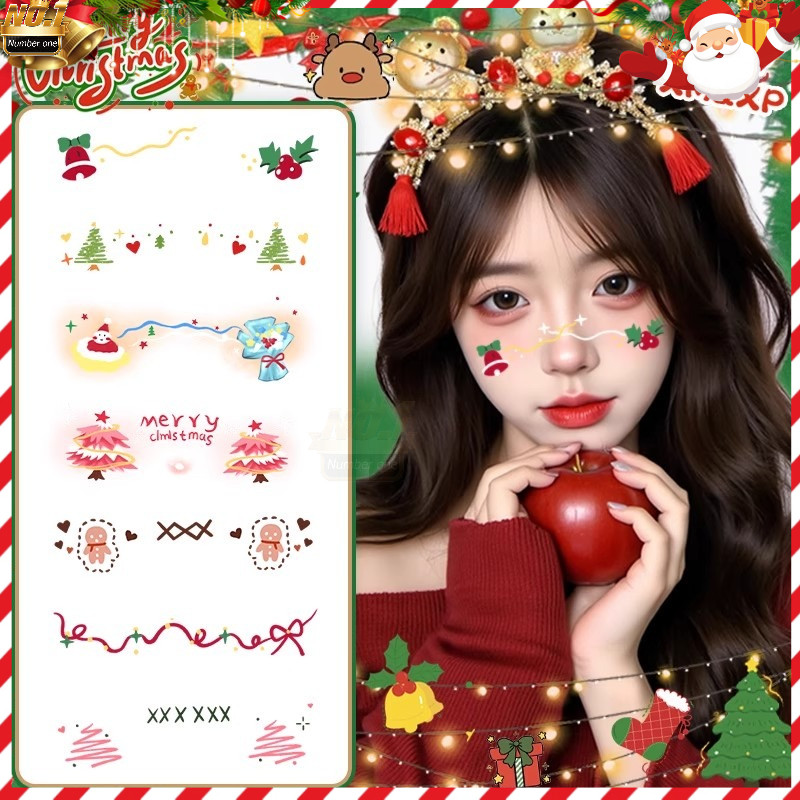 พร้อมส่ง🔥tattoo christmas tattoo ติดหน้า แทททูปีใหม่ ลายคริสต์มาส ล้างทำความสะอาดได้ ตกแต่งใบหน้า
