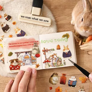 Journamm 4 แผ่นสัตว์น่ารักสมุดภาพสติกเกอร์ PET DIY บัญชีมือทําด้วยมือ DIY สมุดไดอารี่อัลบั้มการ์ดทําสติกเกอร์