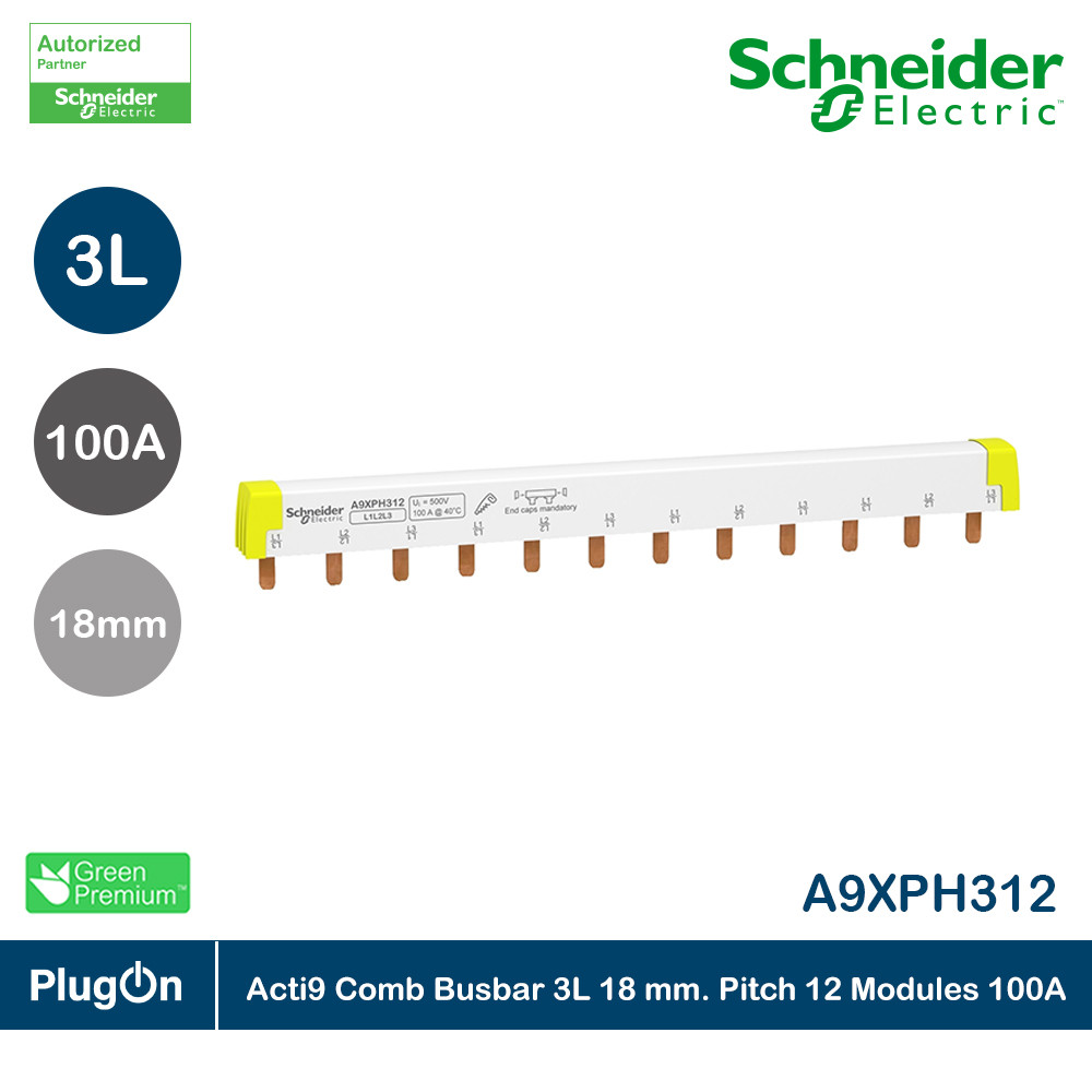 Schneider Electric Acti9 Comb Busbar 3L 18mm. Pitch 12 Modules 100A | A9XPH312 | PlugOn