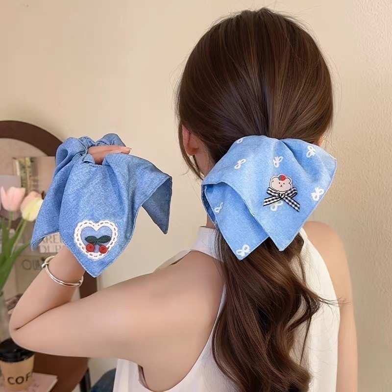 scrunchie สแควร์ขนาดใหญ่ แฟชั่นเกาหลี ใช้งานได้หลากหลาย เครื่องประดับผม - รูปที่ 7