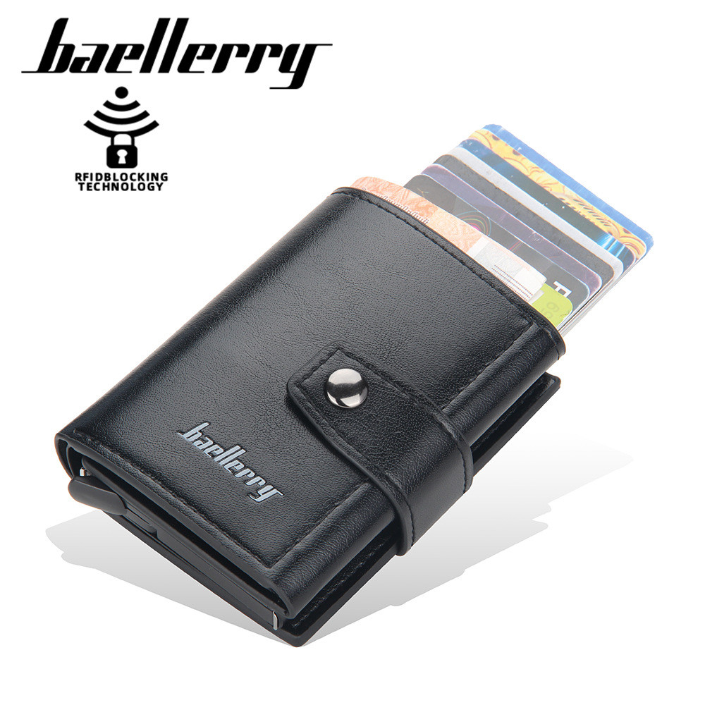 Baellerry Mens Card Holder RFID Aluminium Box Bullet Card Multi-Card Slot Anti-Magnetic Buckle Card 