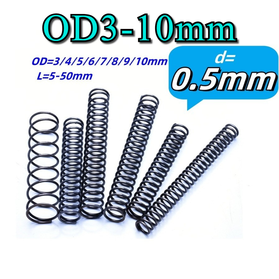 20pcs ลวดเหล็กเส้นผ่านศูนย์กลาง 0.5 mm สปริงบีบอัด 65Mn สปริงเหล็ก OD3-10 mm ความยาว 5-50 mm [N2BL]