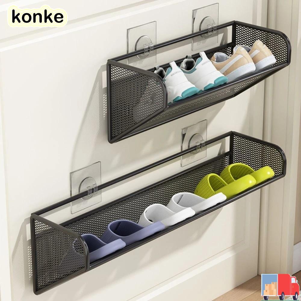 ตู้รองเท้า KONKE, ชั้นวางรองเท้าติดตั้งแบบไม่ต้องเจาะหลายชั้น, ชั้นเก็บของติดผนังประหยัดพื้นที่ติดประตูแบบพกพาสําหรับสํานักงาน