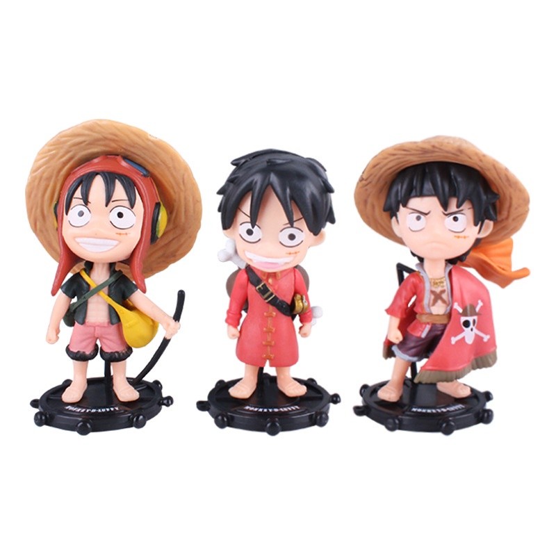 3 ชิ้น Luffy รุ่น Handmade การ์ตูนชุด Q รุ่น Luffy อะนิเมะรถตุ๊กตาเครื่องประดับรูป