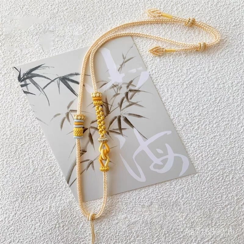 หยกทำมือ จี้ทองปรับขนาด พร้อมสร้อยคอมีสายบาง สำหรับผู้ชายและผู้หญิง สายทำมือแบบถัก 6IRJ