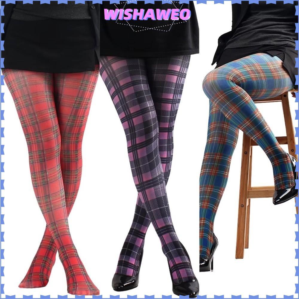 Tights พิมพ์ลายสก็อตเช็คคลาสสิก Tartan สีแดงสีม่วงสีฟ้า Semi-Opaque เหมาะสำหรับผู้หญิง