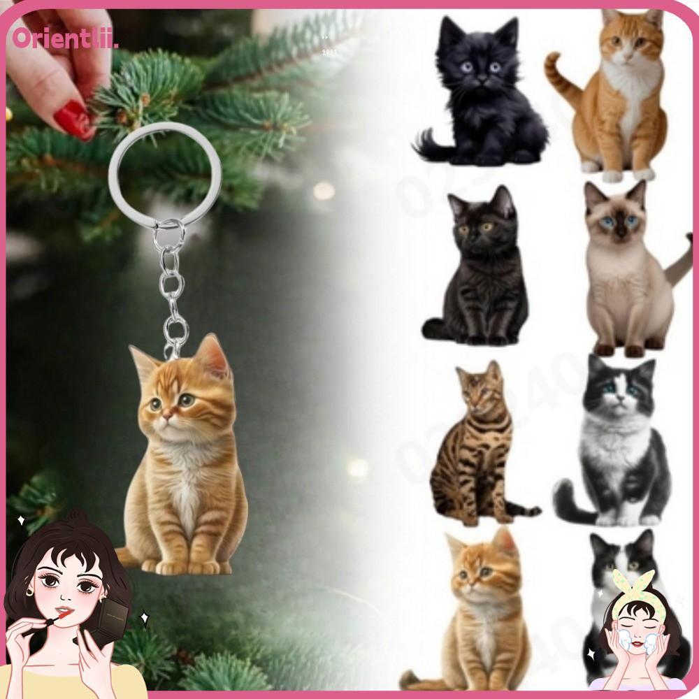 พวงกุญแจแมว ORIENTTK สองด้านสัตว์แมวจี้พวงกุญแจ,การ์ตูน 2D อะคริลิคสร้างสรรค์สีดําสีขาวกระเป๋าจี้ของเล่นเด็กของขวัญ