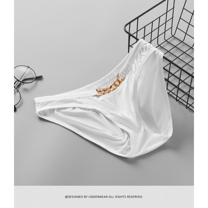 กางเกงชั้นในชาย ทรงต่ำ ผ้าไนลอนบาง ระบายอากาศได้ดี และมีกระเป๋าเพื่อความสบาย มาพร้อมลายโซ่โลหะให้ลุคลูกเล่น - รูปที่ 7