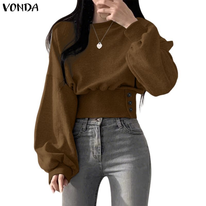 VONDA เสื้อผู้หญิง สไตล์เกาหลี มีกระดุมหน้าอกและคอปิดไหล่ ทรงคลายตัว