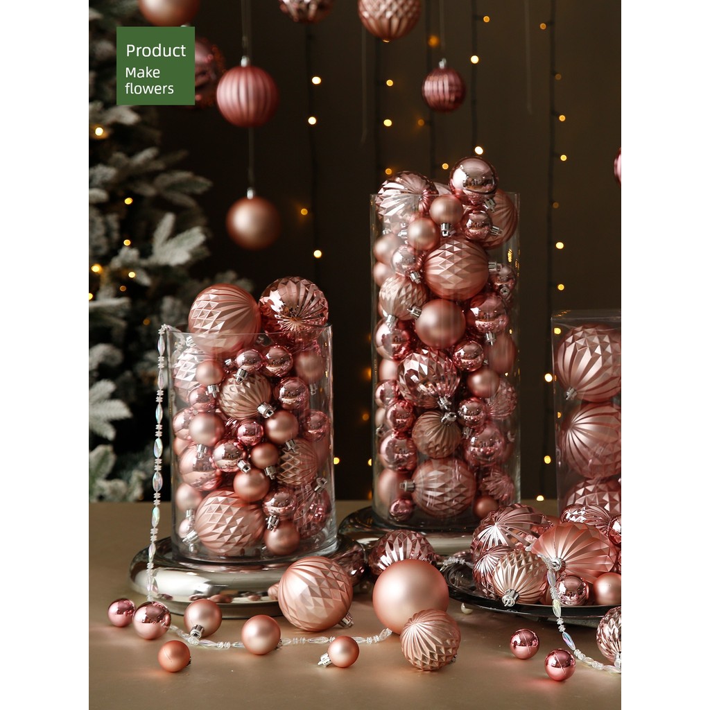 Jinghua Golden Pink Christmas Ball Rose Golden Edge Corner Ball ต้นคริสต์มาสแขวนเครื่องประดับ Ball เ