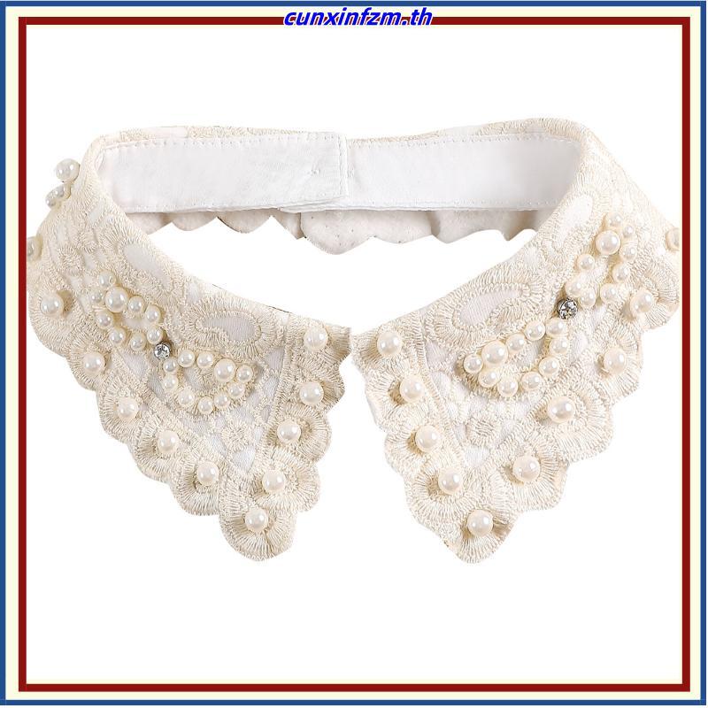 ปกเสื้อปลอมย้อนยุคลูกไม้มุกสร้อยคอผู้หญิงคอปลอมตกแต่งคอปกปกปกปลอม1psh
