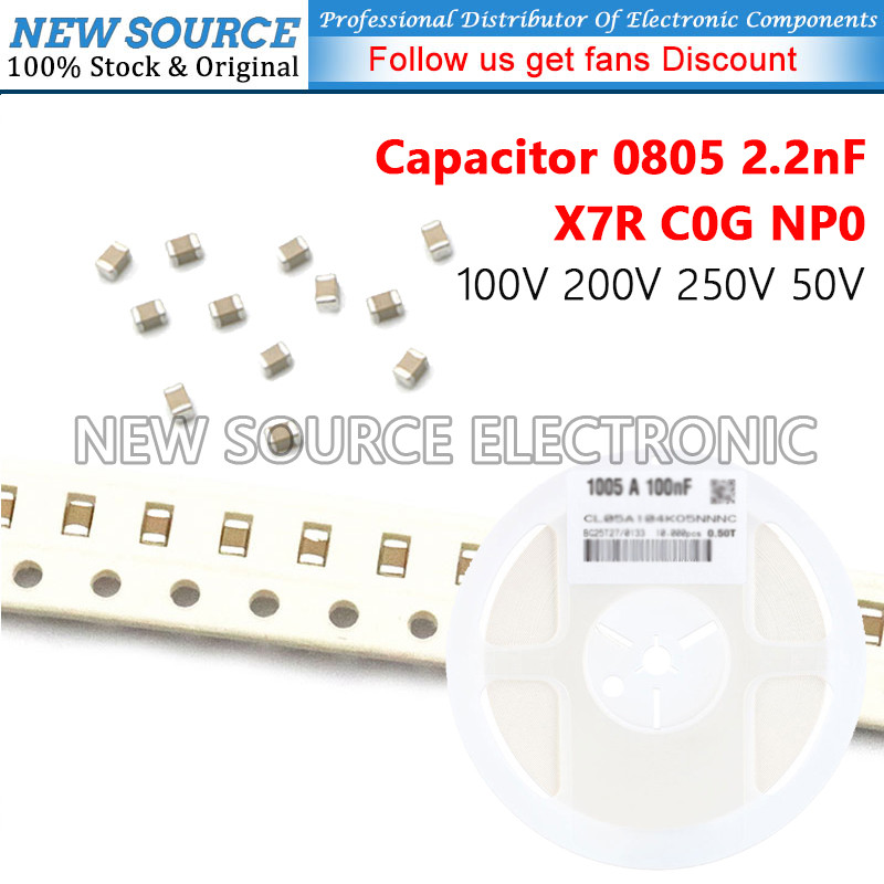 [20 ชิ้น] 08805 2.2nF ±10% ±5% 100V 200V 250V 50V X7R C0G NP0 SMD ชิป Multilayer ตัวเก็บประจุเซรามิก
