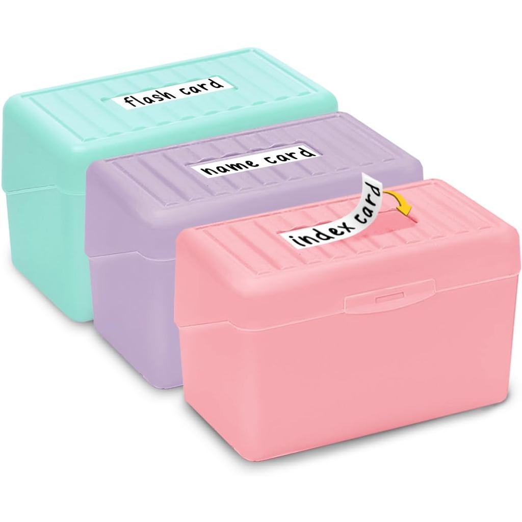 H4D Index Card Holder 3x5, Index Card Box Organizer Case, 3x5 Flash Note Card Holder, 3 แพ็ค (สีพาสเ