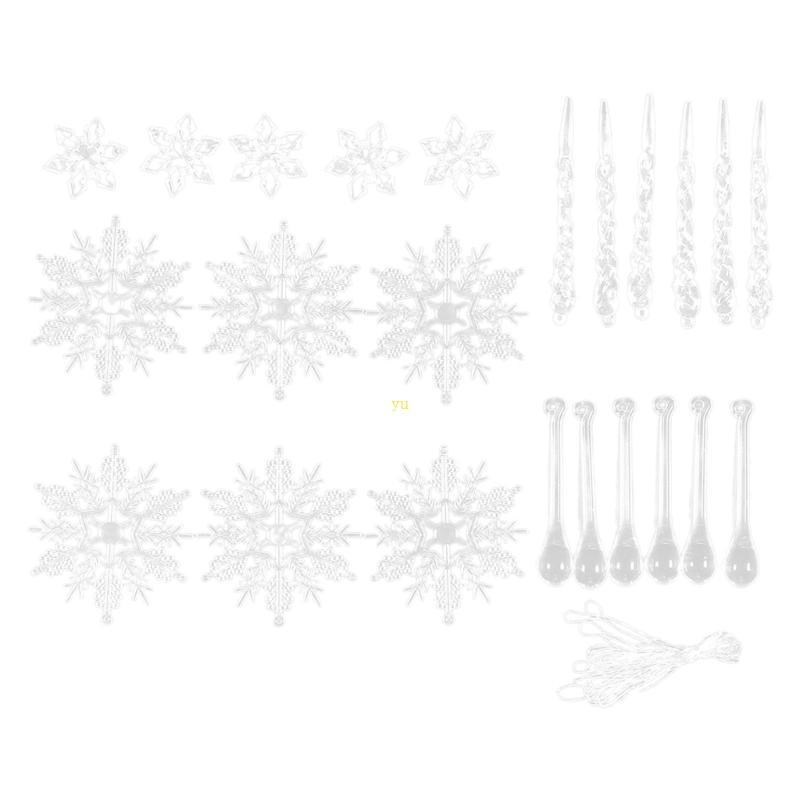 Yu Stylish Snowflake และ Icicle Decors ชุดต้นคริสต์มาสแขวนคริสตัลตกแต่งอะคริลิค Icicle ลูกปัด Garlan