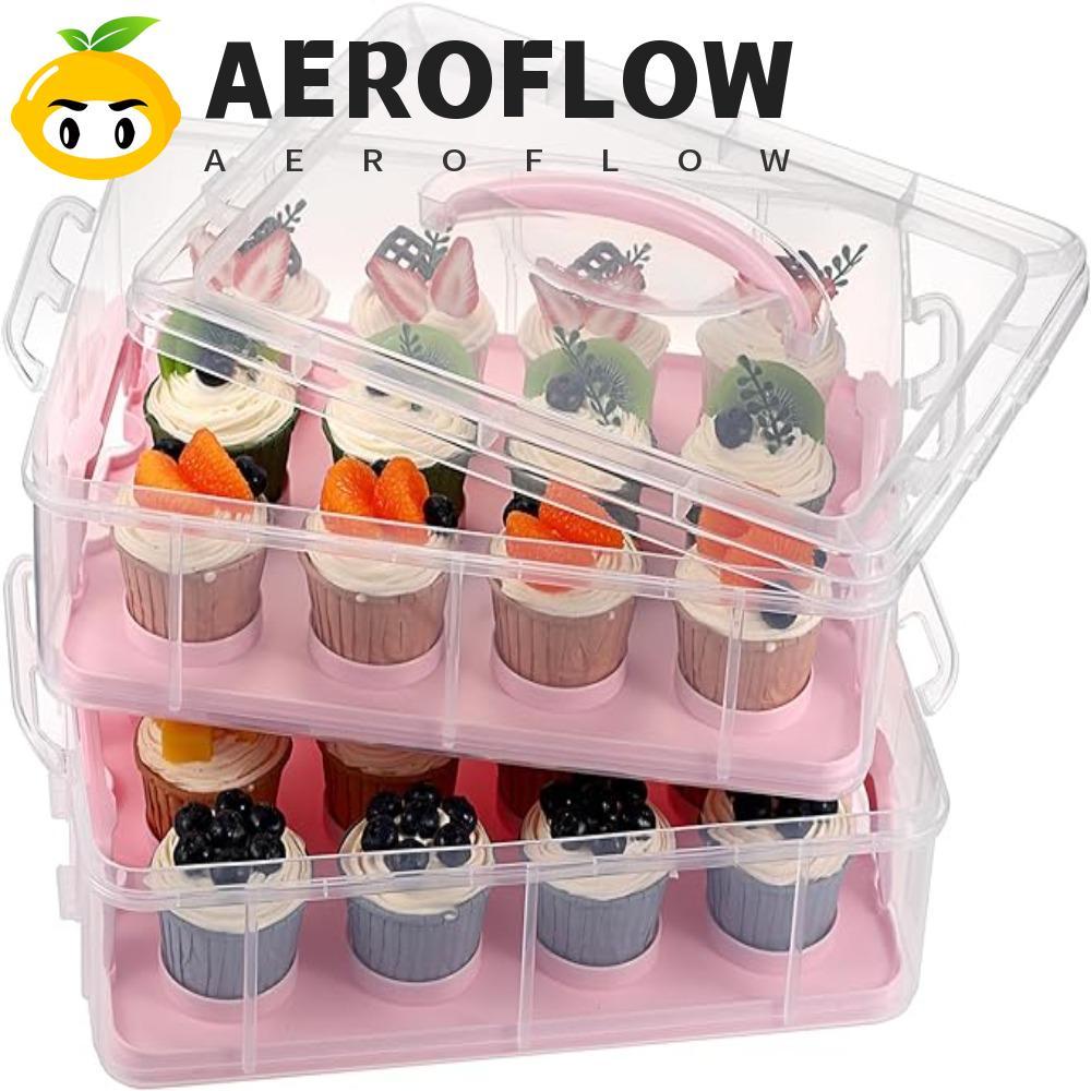 AEROFLOW Cupcake Carrier, สี่เหลี่ยมผืนผ้า 2 ชั้น Cupcake กล่องเก็บ,เบเกอรี่เครื่องมือโปร่งใส 24 กริดพร้อมฝาปิดและ Handle Cupcake คอนเทนเนอร์มัฟฟินเค้ก